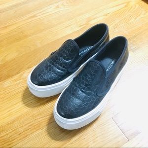 Black Leather Platform Slip-on Shoes